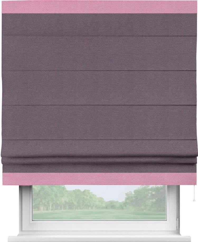 Римская штора «Кортин» с кантом Горизонт, для проема, ткань лён димаут, светло-фиолетовый