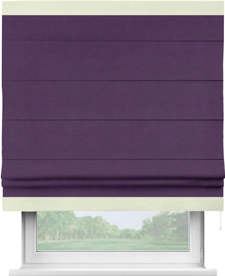 Римская штора «Кортин» с кантом Горизонт, для проема, ткань вельвет темно-фиолетовый