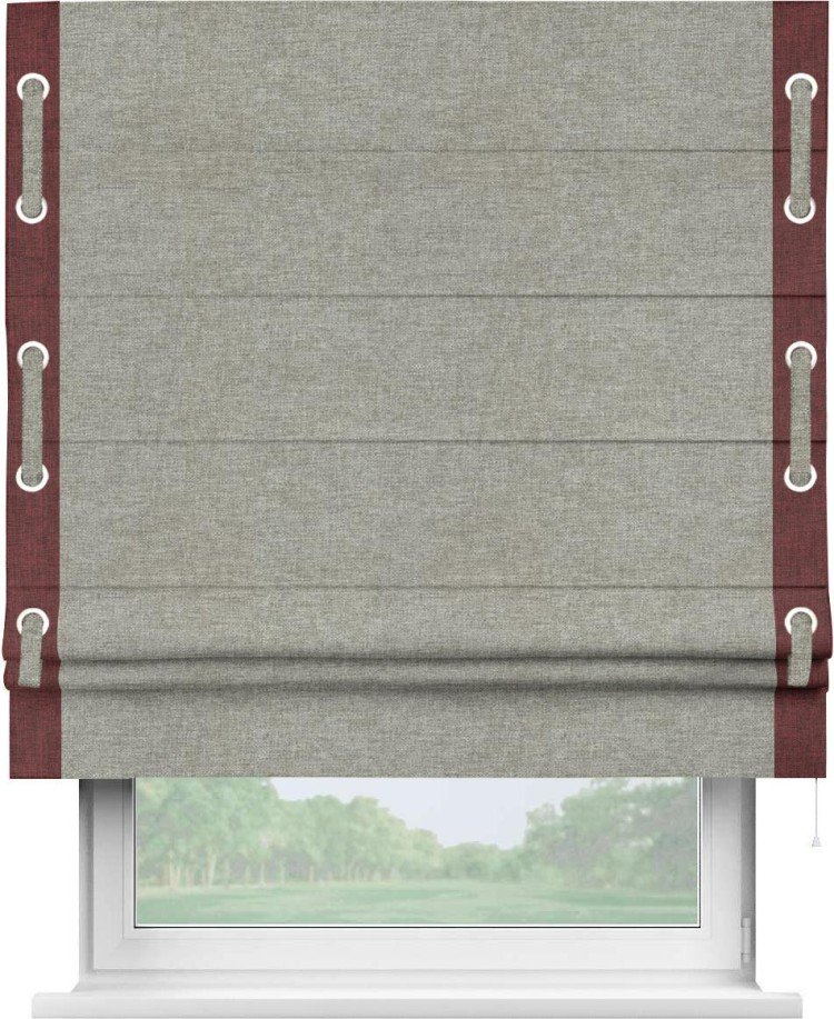 Римская штора «Кортин» с кантом Стрим Дуо (люверсы с пояском), для проема, ткань лён кашемир серый