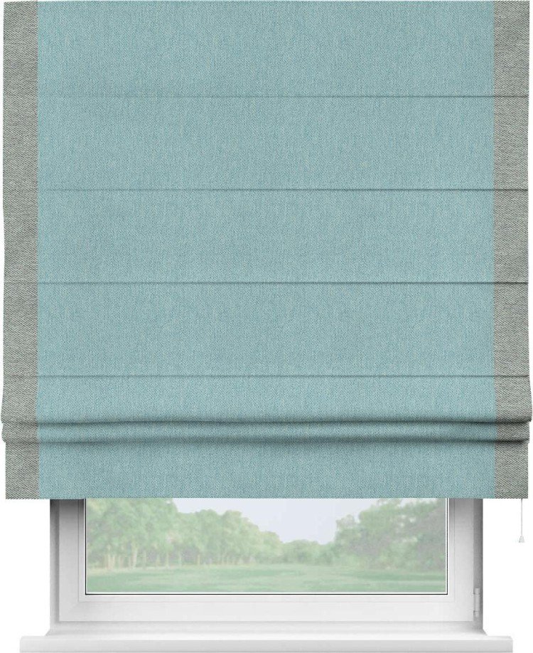 Римская штора «Кортин» с кантом Стрим Дуо, для проема, ткань твид блэкаут, небесно-голубой