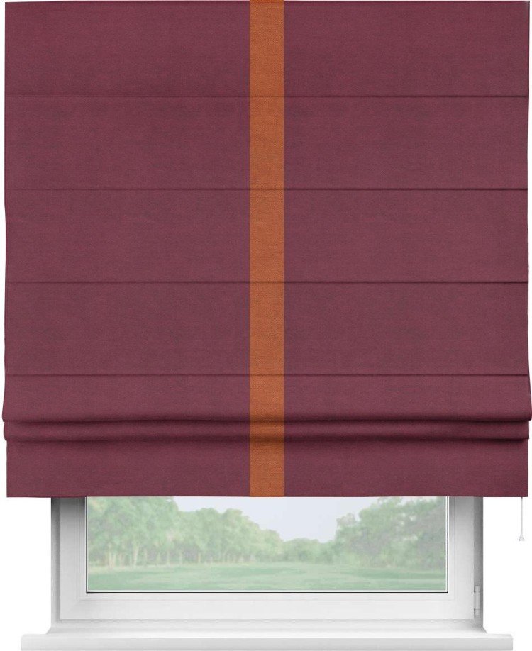 Римская штора «Кортин» с кантом Хайвэй, для проема, ткань вельвет бордовый