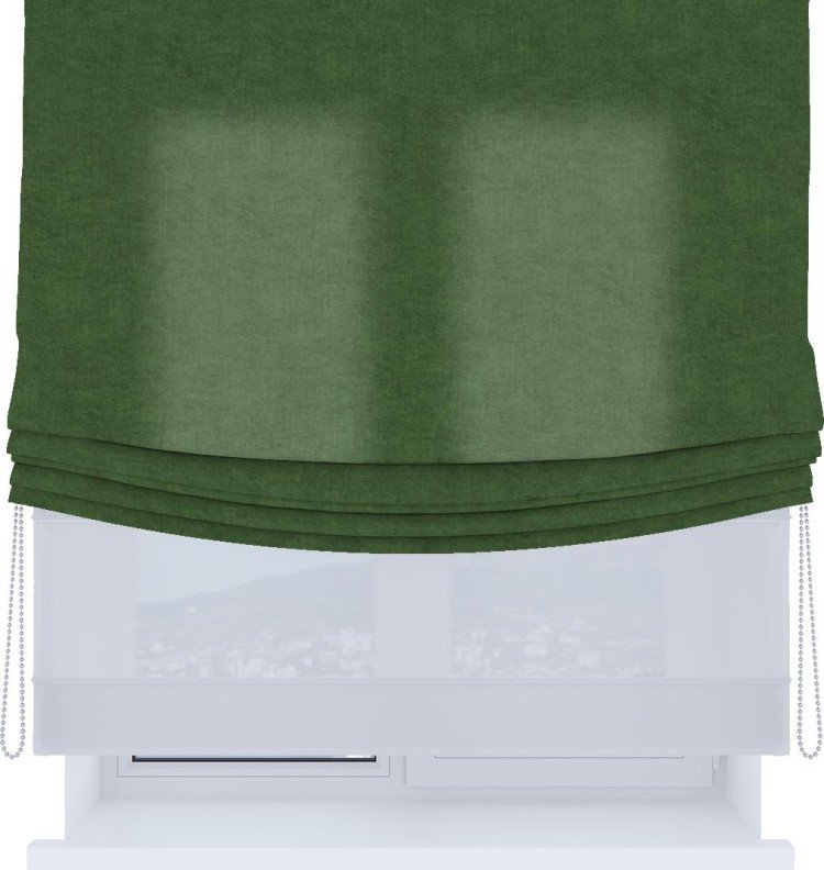 Римская штора «Кортин», канвас зелёный, день-ночь с мягкими складками