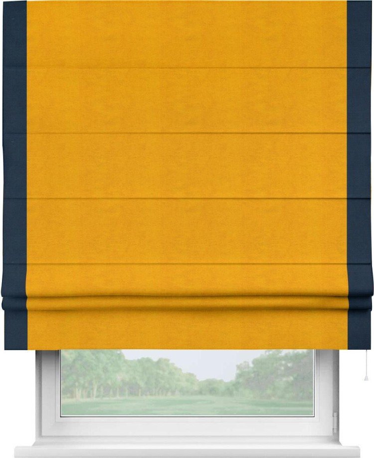 Римская штора «Кортин» с кантом Стрим Дуо, для проема, ткань вельвет желтый
