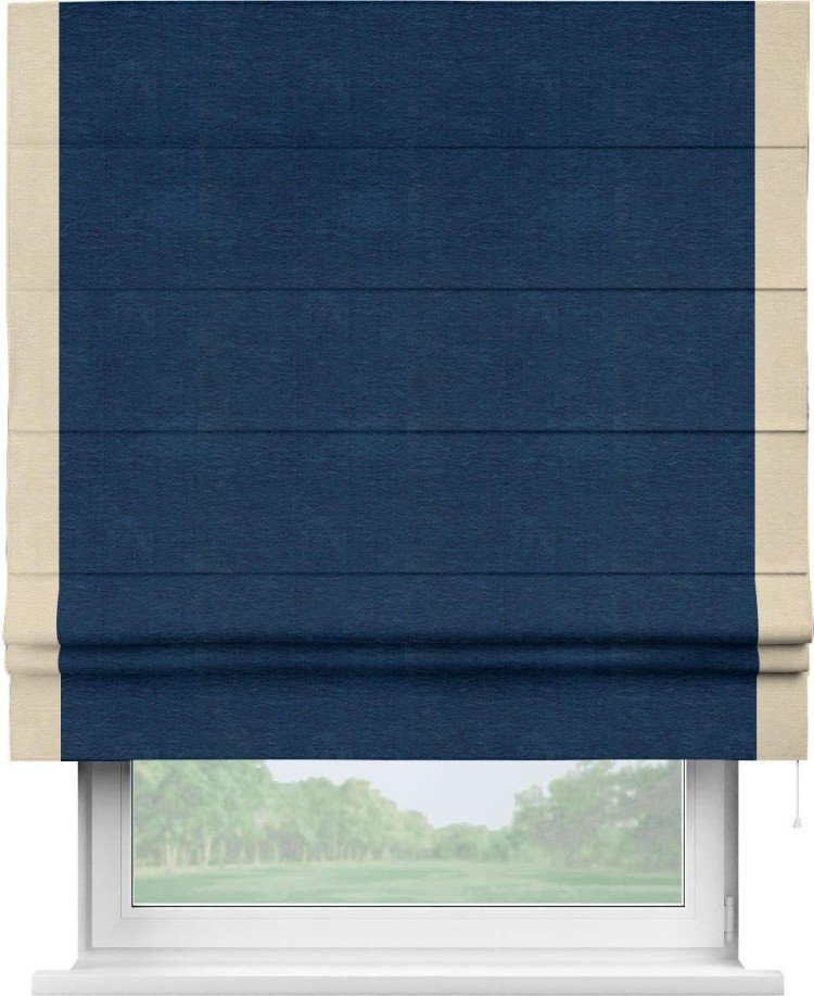 Римская штора «Кортин» с кантом Стрим Дуо, для проема, ткань софт однотонный синий