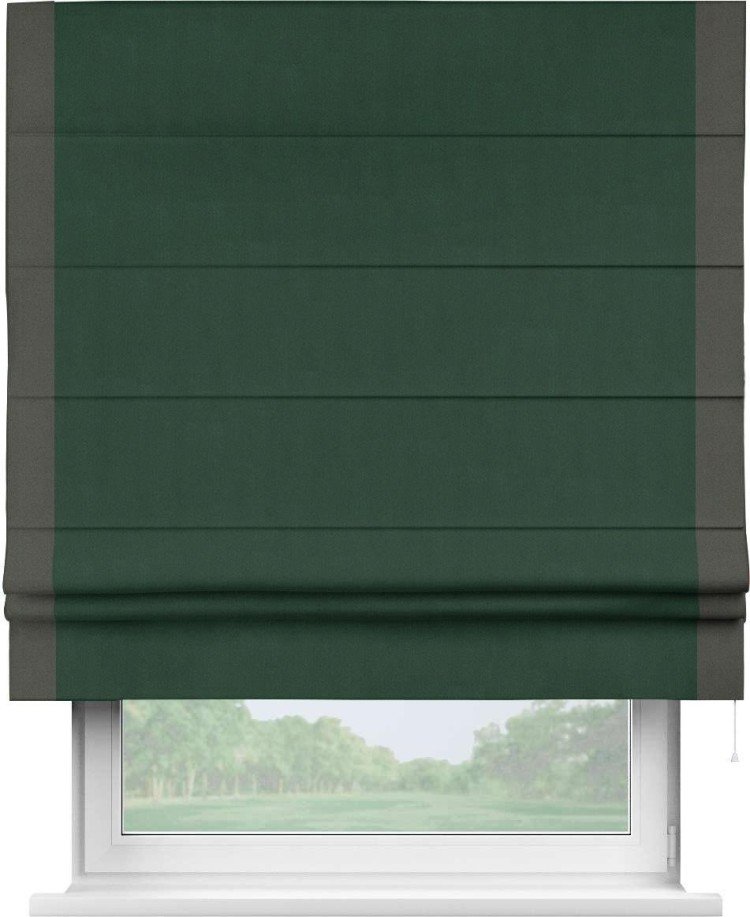 Римская штора «Кортин» для проема, блэкаут однотонный зелёный с кантом Стрим Дуо