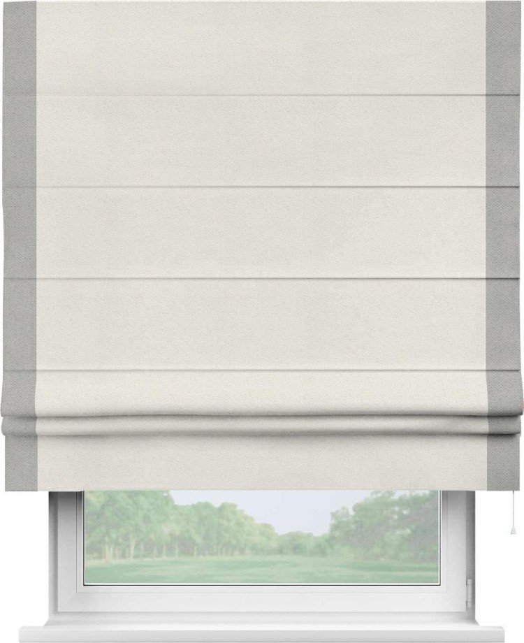 Римская штора «Кортин» с кантом Стрим Дуо, для проема, ткань блэкаут с блеском светло-серый