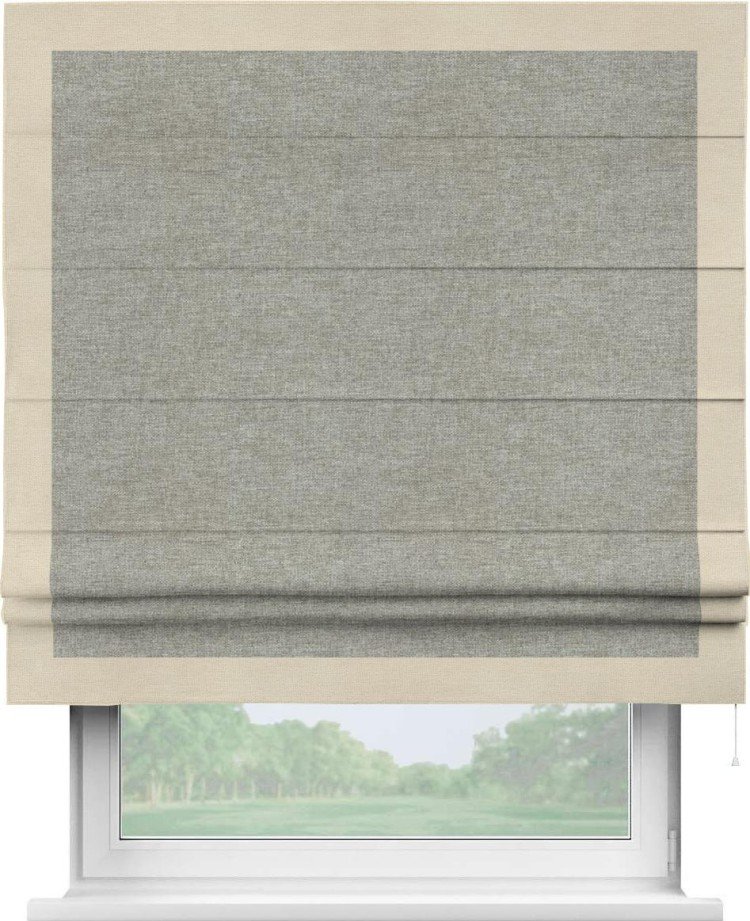 Римская штора «Кортин» с кантом Чесс, для проема, ткань лён кашемир серый