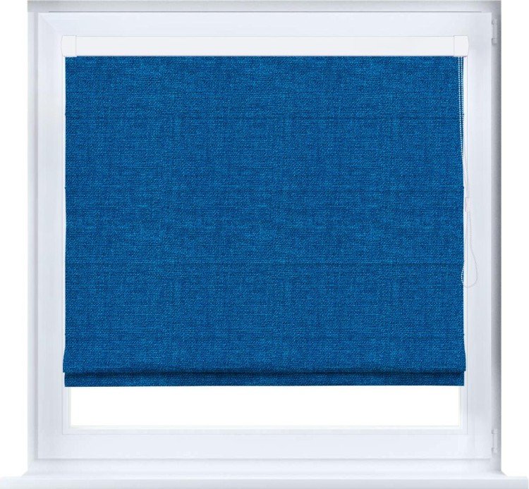 Римская штора «Кортин» кассетная, ткань лён синий