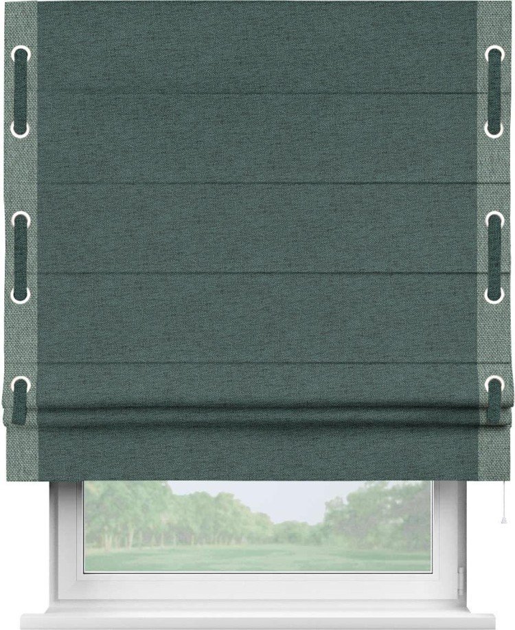 Римская штора «Кортин» с кантом Стрим Дуо (люверсы с пояском), для проема, ткань стиф димаут сине-зелёный
