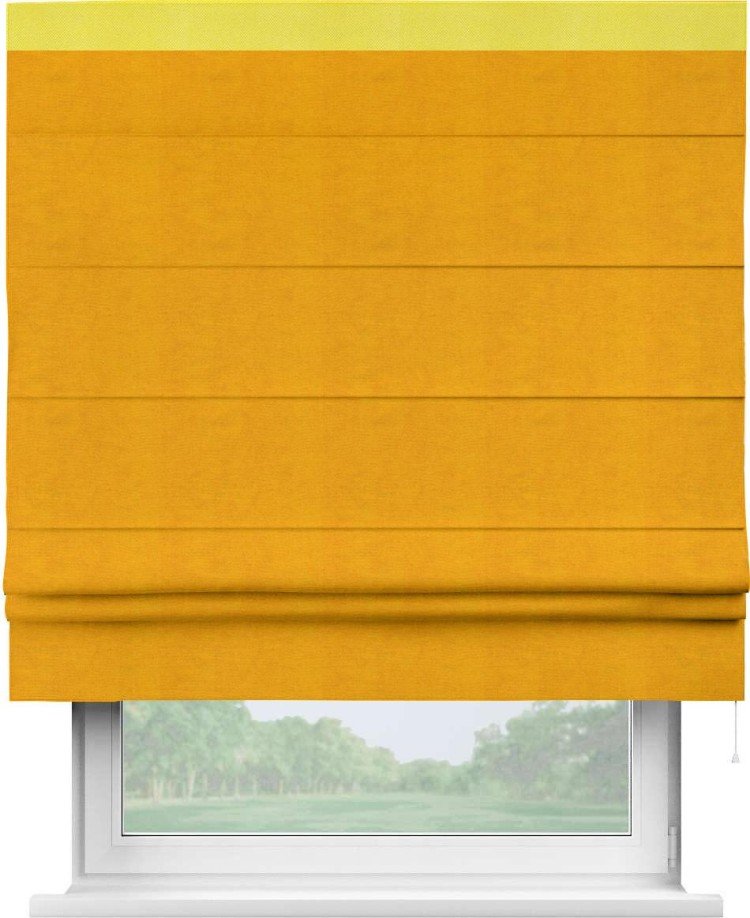 Римская штора «Кортин» с кантом Кинг, для проема, ткань вельвет желтый