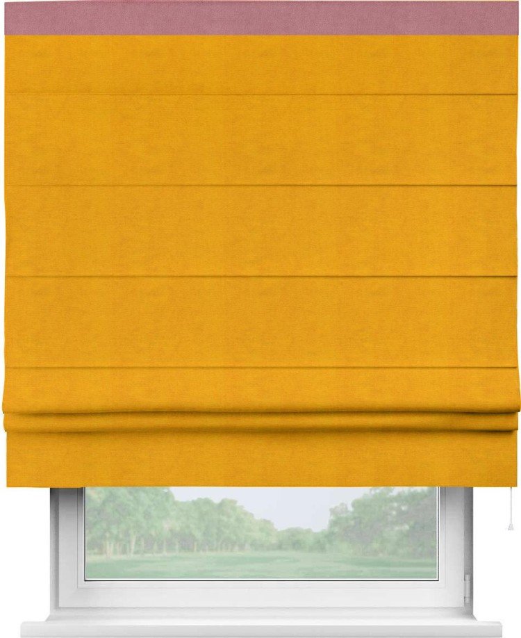Римская штора «Кортин» с кантом Кинг, для проема, ткань вельвет желтый
