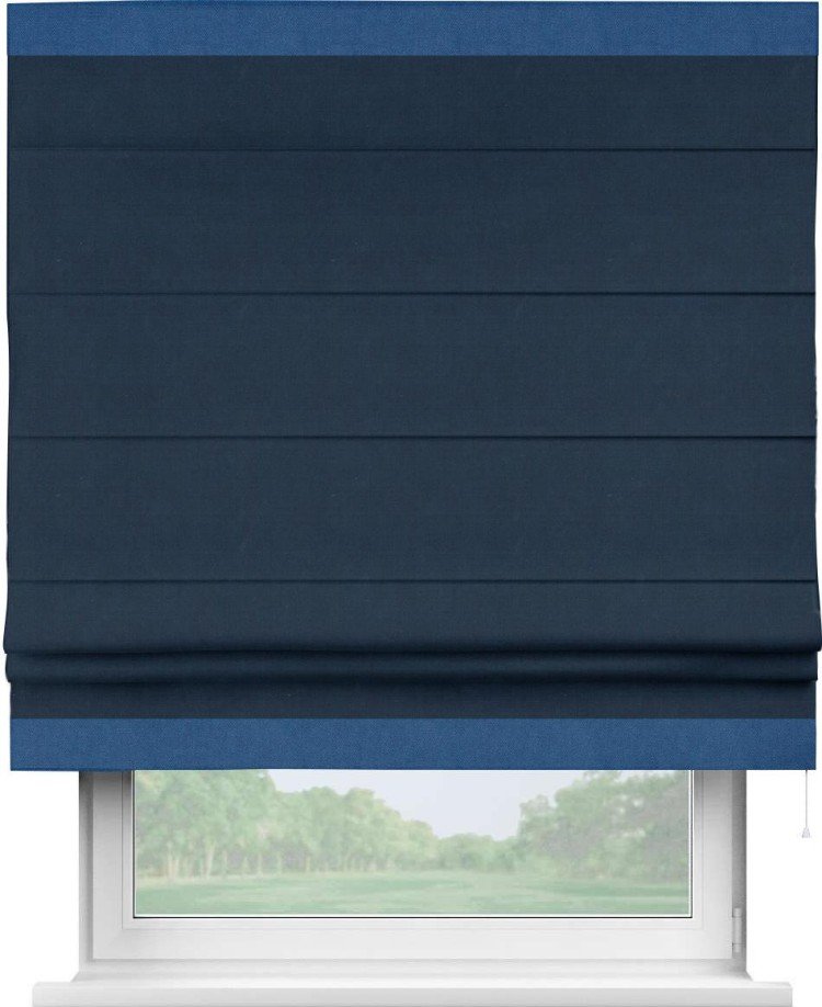 Римская штора «Кортин» с кантом Горизонт, для проема, ткань вельвет темно-синий
