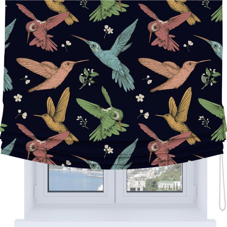 Римская штора Soft с мягкими складками, «Птицы и цветы»