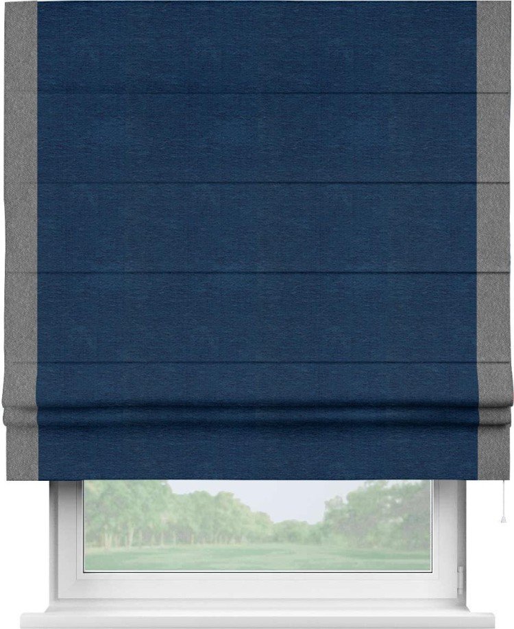 Римская штора «Кортин» с кантом Стрим Дуо, для проема, ткань софт однотонный синий