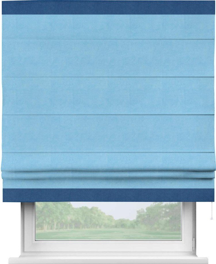 Римская штора «Кортин» с кантом Горизонт, для проема, ткань вельвет голубой