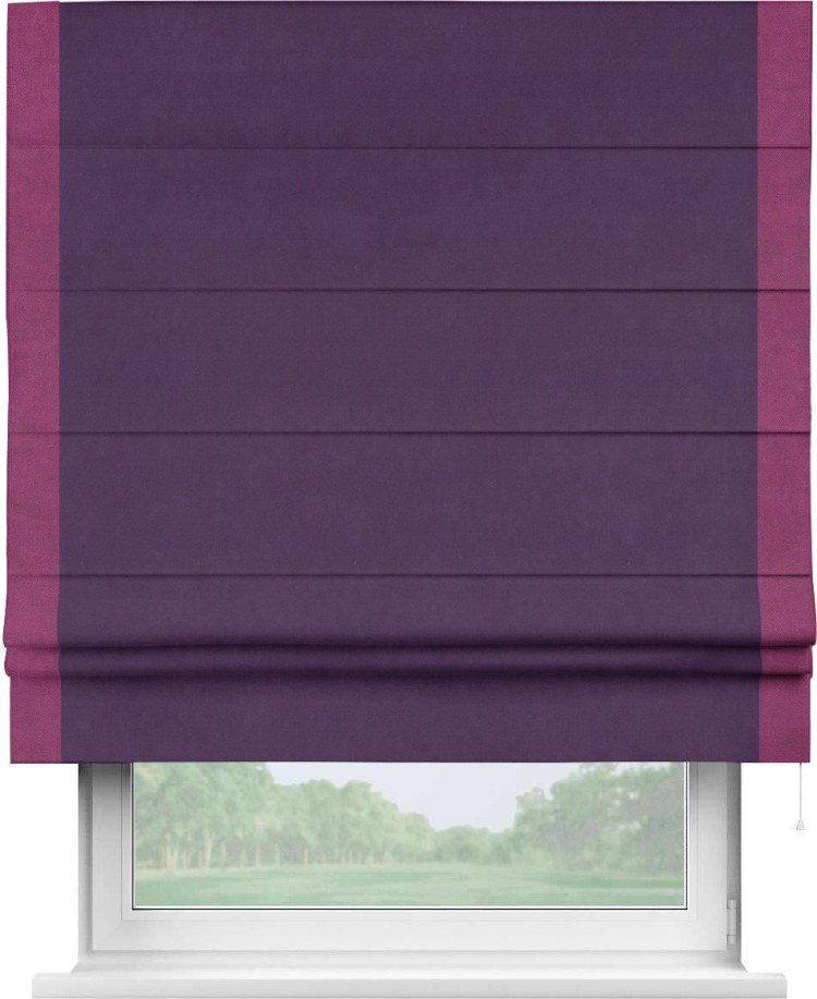 Римская штора «Кортин» с кантом Стрим Дуо, для проема, ткань вельвет темно-фиолетовый