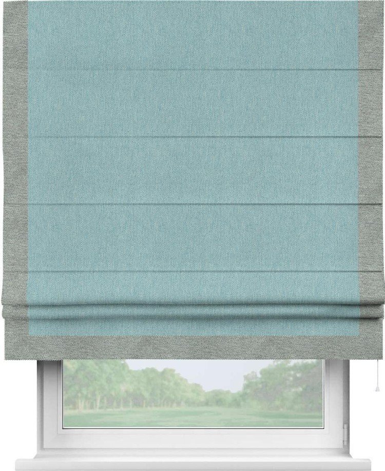 Римская штора «Кортин» с кантом Виктория, для проема, ткань твид блэкаут, небесно-голубой