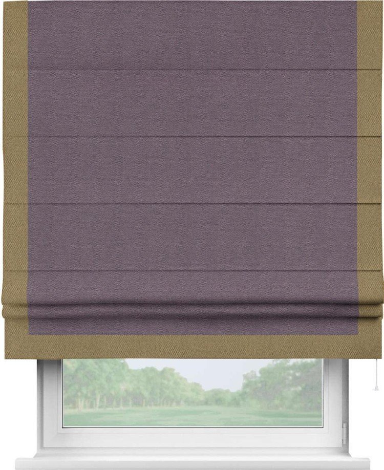 Римская штора «Кортин» с кантом Виктория, для проема, ткань лён димаут, светло-фиолетовый