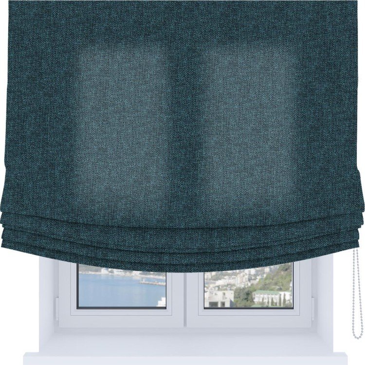 Римская штора Soft с мягкими складками, ткань лён кашемир синий