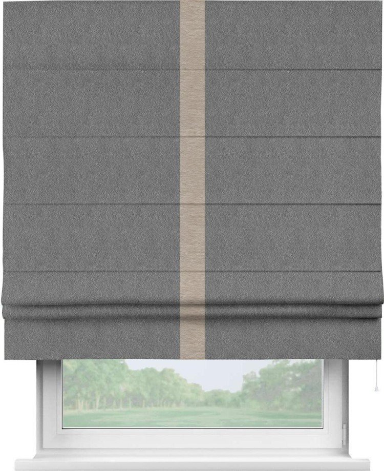 Римская штора «Кортин» с кантом Хайвэй, для проема, ткань софт однотонный серый
