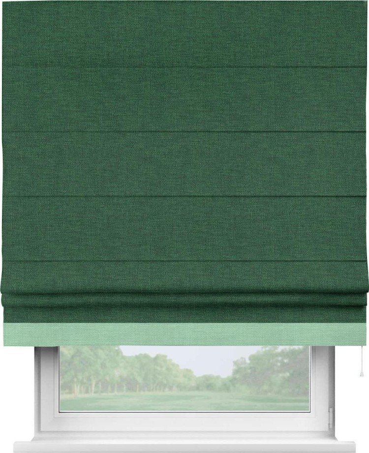Римская штора «Кортин» с кантом Джестер, для проема, ткань лён серо-зеленый