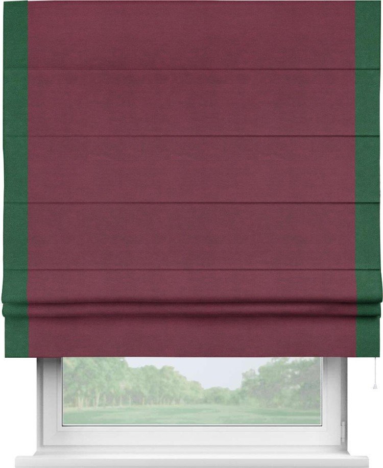 Римская штора «Кортин» с кантом Стрим Дуо, для проема, ткань вельвет бордовый